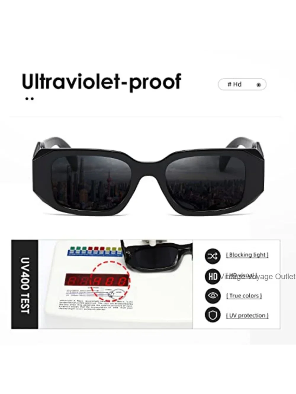 Retro Rectangular Sunglasses UV400 Metal Frame Unisex Driving Travel Shades